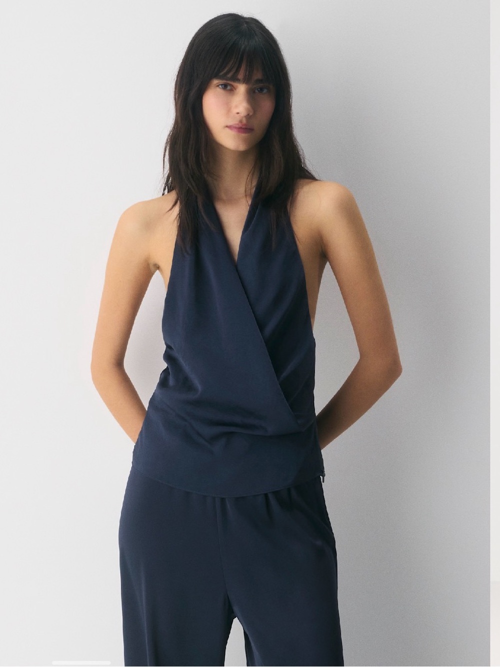 Aritzia Navy Halter Wrap Top NWOT! Size small.